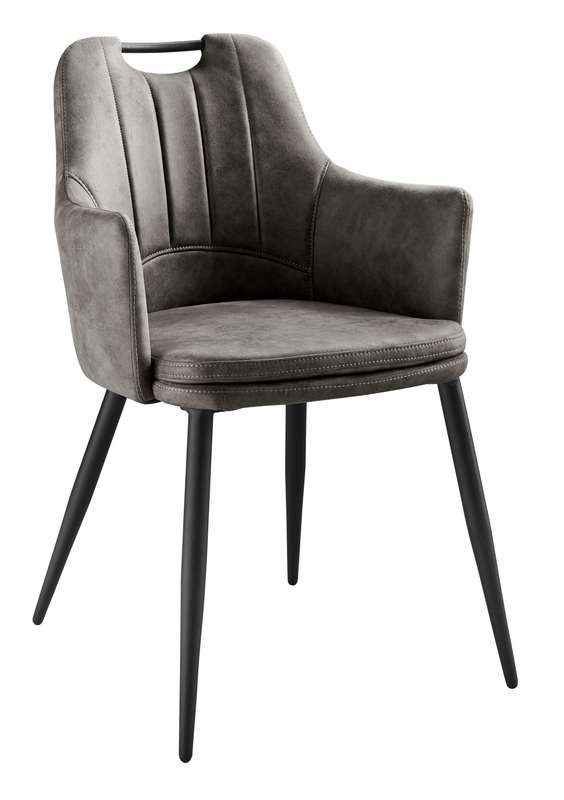 ML-Design Eetkamerstoelen set van 6 antraciet, keukenstoel met dik fluweel gestoffeerde zitting, metalen poten, woonkamerstoel met rugleuning en armleuningen, gewatteerde gestoffeerde stoel