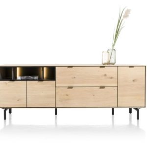 Elements, dressoir 210 cm. - 3-deuren + 2-laden + 3-niches + led incl. metalen poten