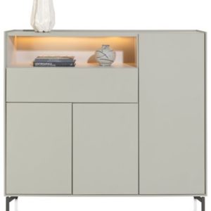 Noon, dressette 148 cm - 3-deuren + 1-lade + 1-niche (+ LED) - geheel silk grey