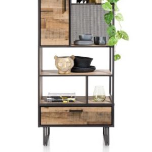 Avalon, boekenkast 80 cm. - 1-deur + 1-lade + 5-niches