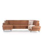 Alcona, longchair inclusief 3-zits + ottomane rechts - Vada koper / Vada beige