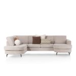 Alcona, longchair inclusief 3-zits + ottomane links - Vada koper / Vada beige