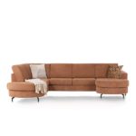 Alcona, longchair inclusief 3-zits + ottomane links - Vada koper / Vada beige