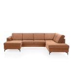 Alcona, longchair inclusief 3-zits + ottomane recht - rechts - Vada koper/Vada beige