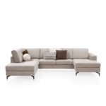 Alcona, longchair inclusief 3-zits + ottomane recht - links - Vada koper/Vada beige